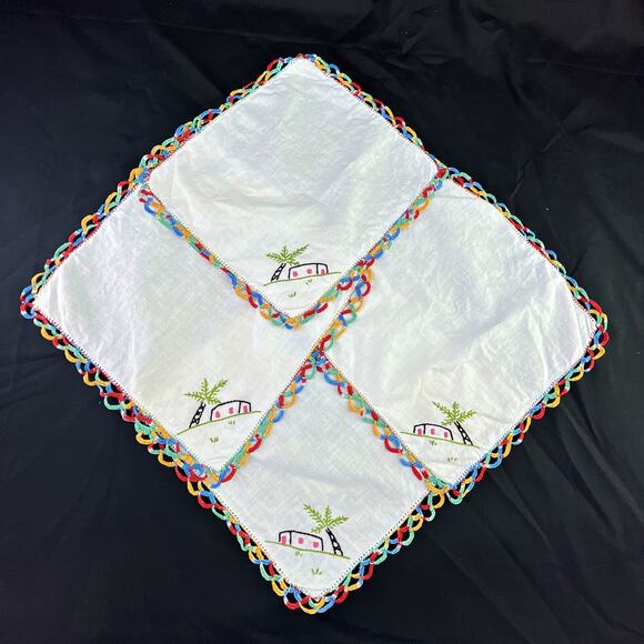 Beautiful 4 9" Square Napkins Palm Tree Block Building MultiColor Jerusalem READ - Picture 2 of 3